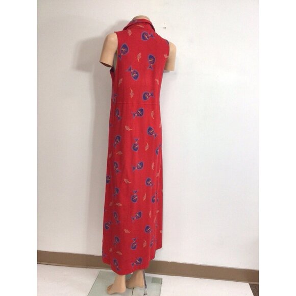 Zip Code Vintage Maxi Dress Fish Print Womens 8 - Picture 5 of 8